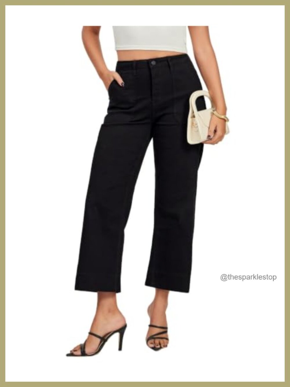 Wide Leg High Waisted Jeans for Women Stretchy Cropped Denim Pants with Pockets